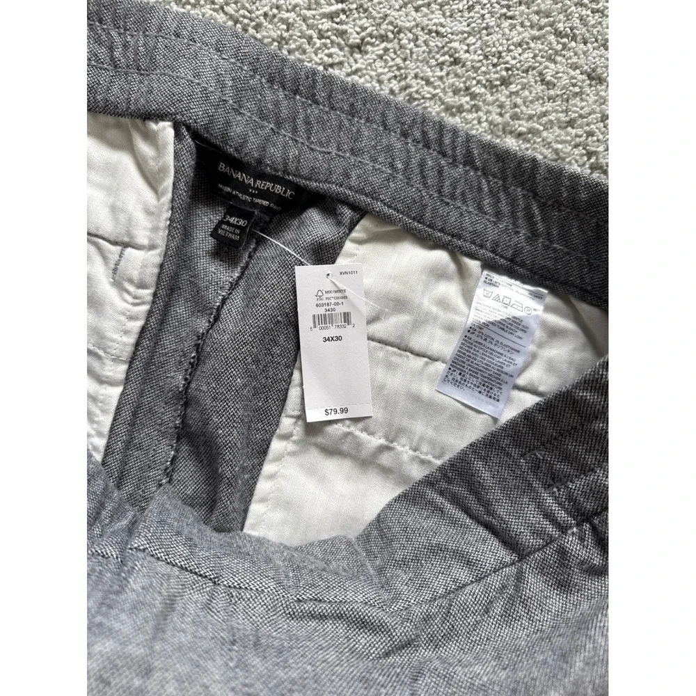 Banana Republic Mason‎ Athletic Tapered Pants Mens 34x30 Grey Elastic Waist NEW